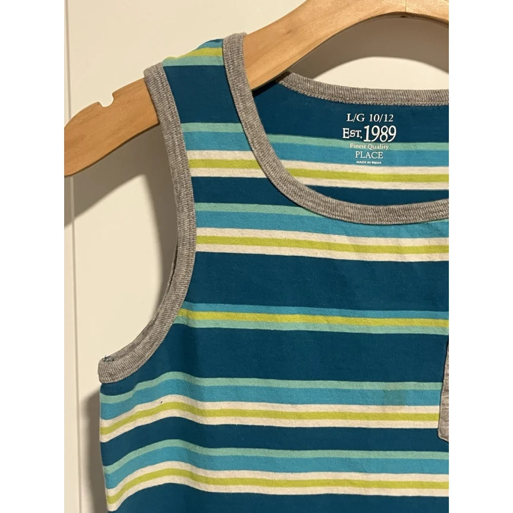The Children's Place Boys Striped Tank Top Blue Green L 10/12
